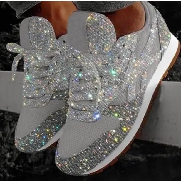 Damen Glitzer Sneaker Schnürverschluss