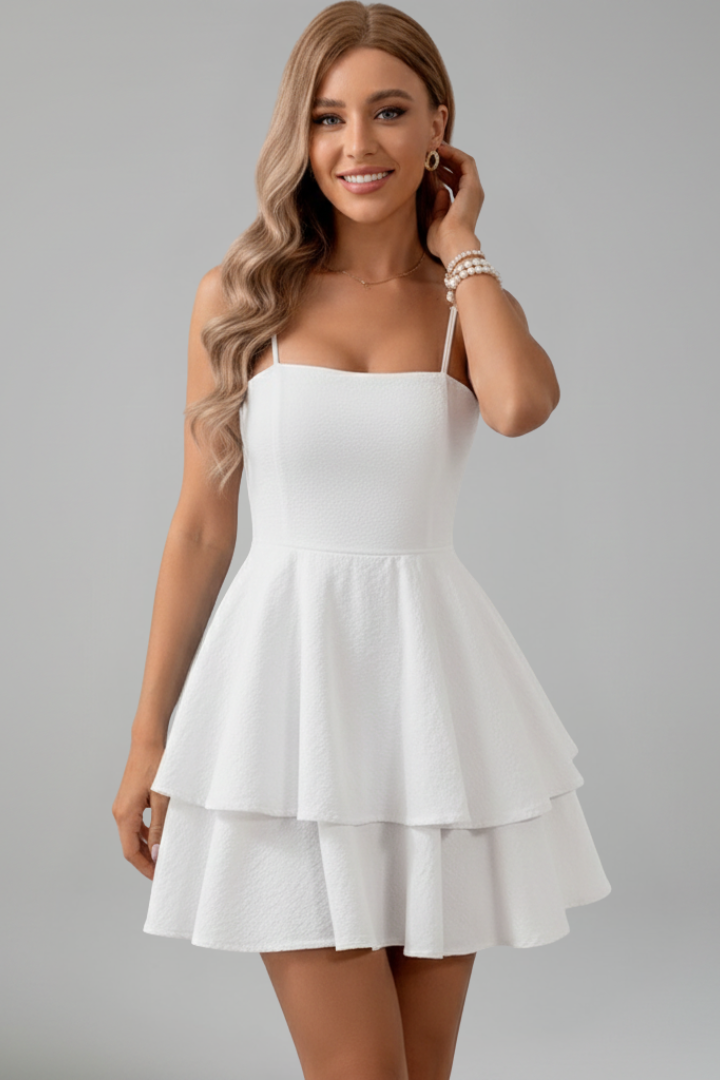 Damen Minikleid Spaghettiträger Ausgestellter Rock