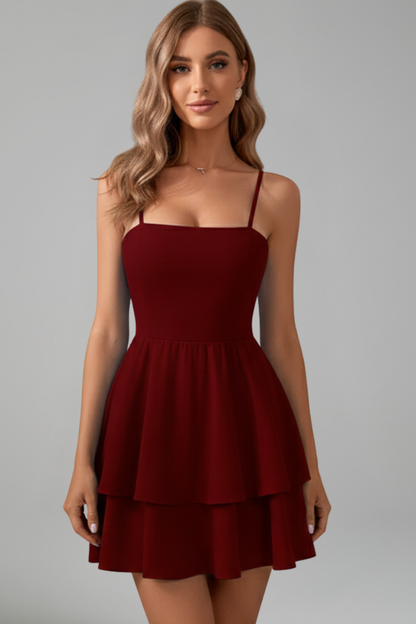 Damen Minikleid Spaghettiträger Ausgestellter Rock