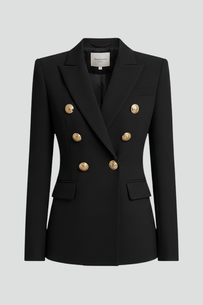 Damen Zweireihiger Blazer Goldenen Knöpfen Schwarz - Eveloria