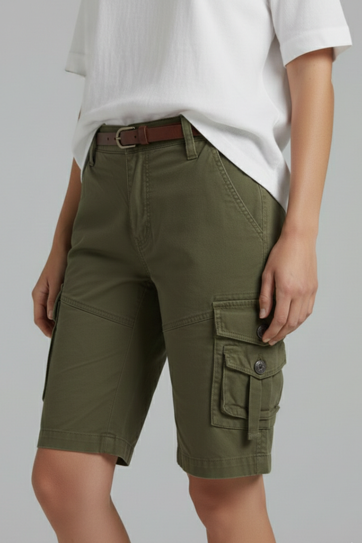 Damen Cargo Shorts Utility Taschen Beige