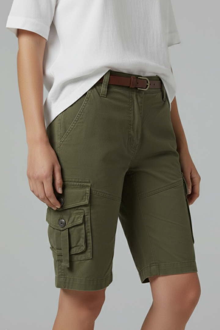 Damen Cargo Shorts Utility Taschen Beige