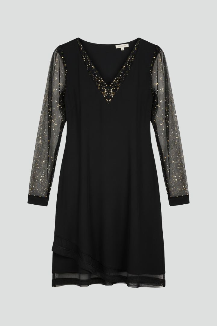 Damen Cocktailkleid V-Ausschnitt Paillettenärmel - Eveloria
