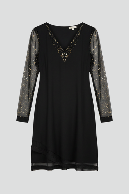 Damen Cocktailkleid V-Ausschnitt Paillettenärmel - Eveloria