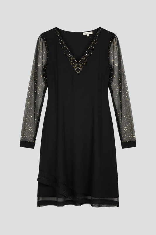 Damen Cocktailkleid V-Ausschnitt Paillettenärmel - Eveloria