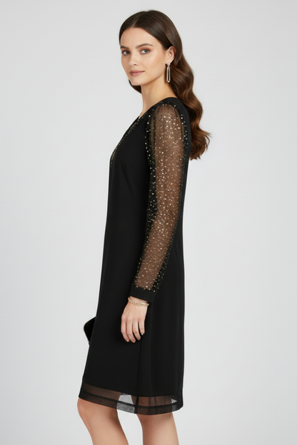 Damen Cocktailkleid V-Ausschnitt Paillettenärmel
