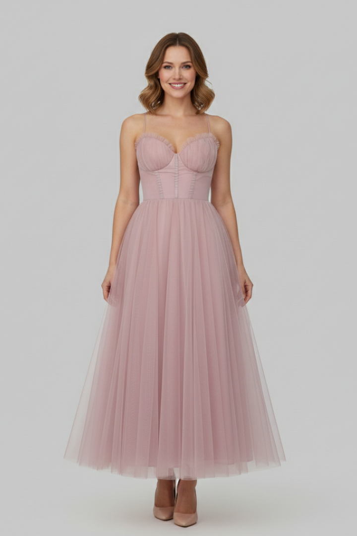Damen Trägerloses Kleid mit Tüllrock