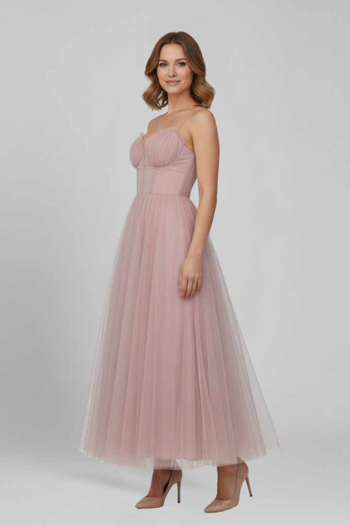 Damen Trägerloses Kleid mit Tüllrock