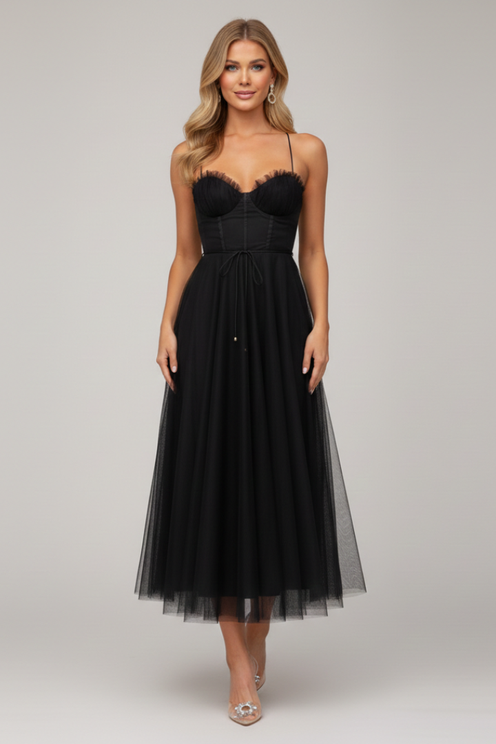 Damen Trägerloses Kleid mit Tüllrock