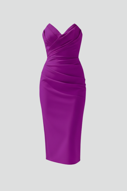 Damenkleid Trägerlos Geraffter Rock - Eveloria