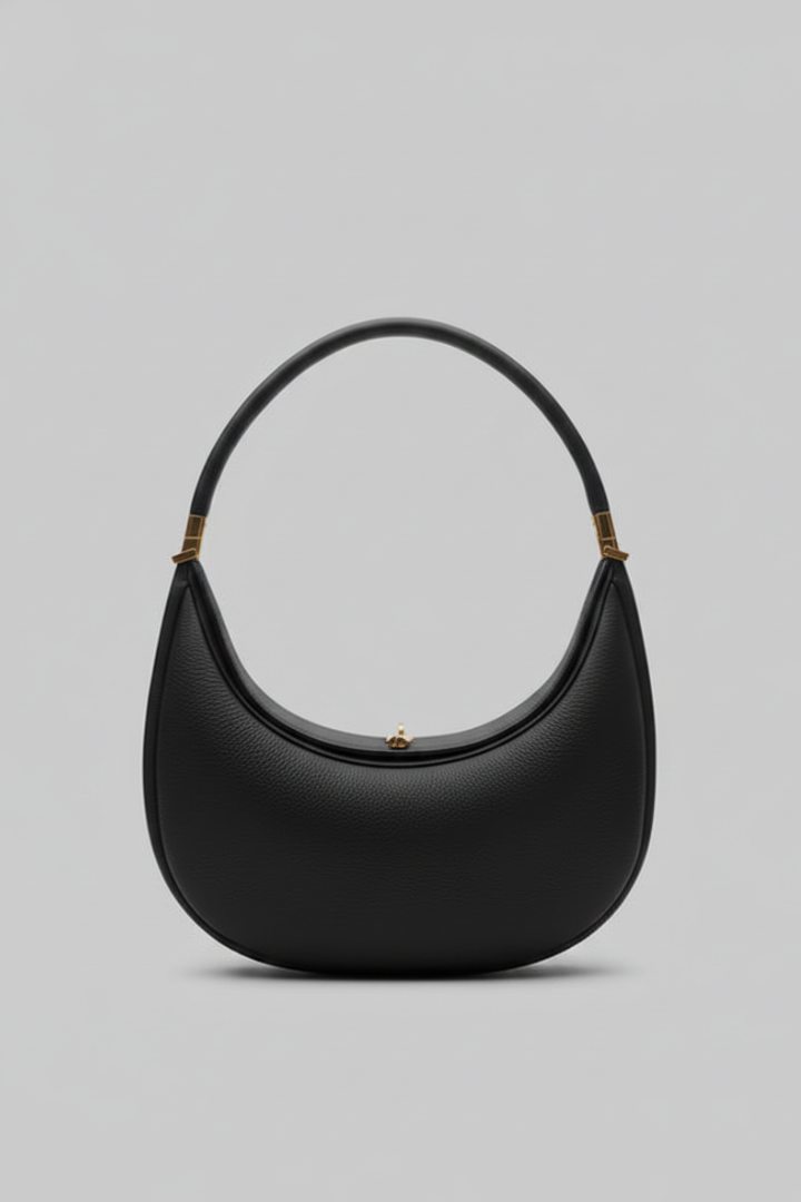 Damen Klassische Halbmond Schultertasche Leder Einriemen Schwarz - Eveloria
