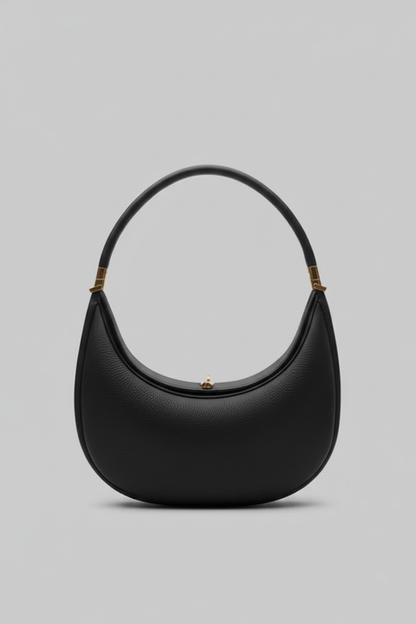Damen Klassische Halbmond Schultertasche Leder Einriemen Schwarz - Eveloria