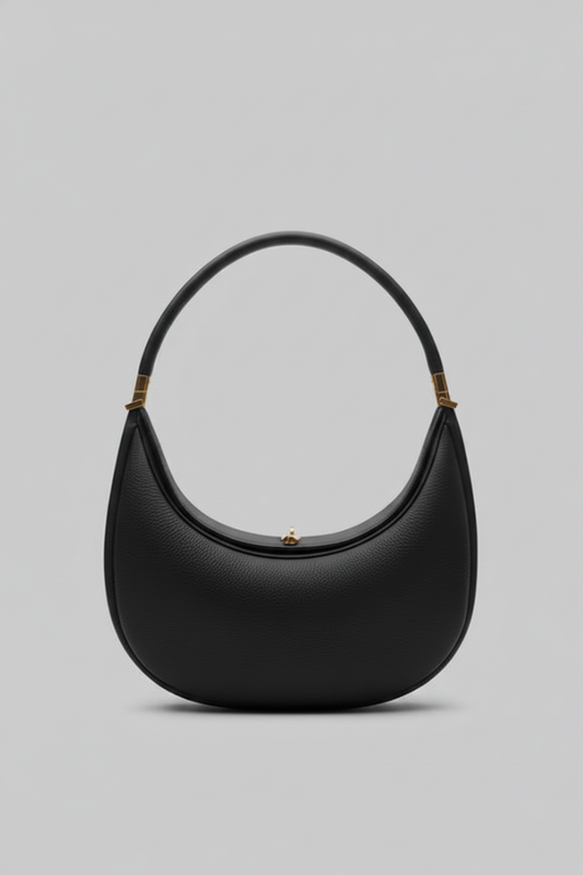 Damen Klassische Halbmond Schultertasche Leder Einriemen Schwarz - Eveloria