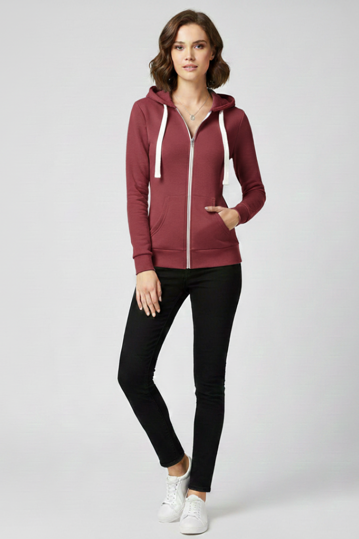 Damen Hoodie Frontreißverschluss Kängurutaschen