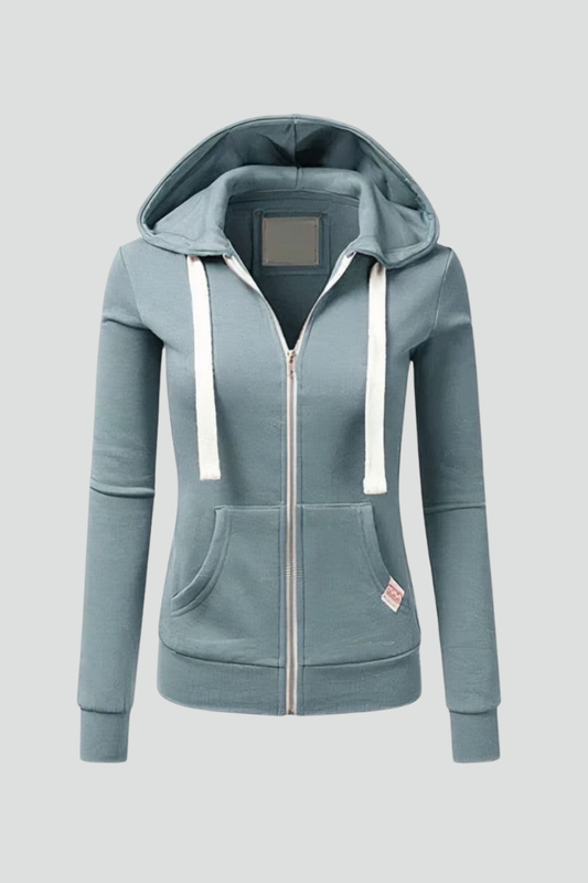 Damen Hoodie Frontreißverschluss Kängurutaschen Schwarz - Eveloria