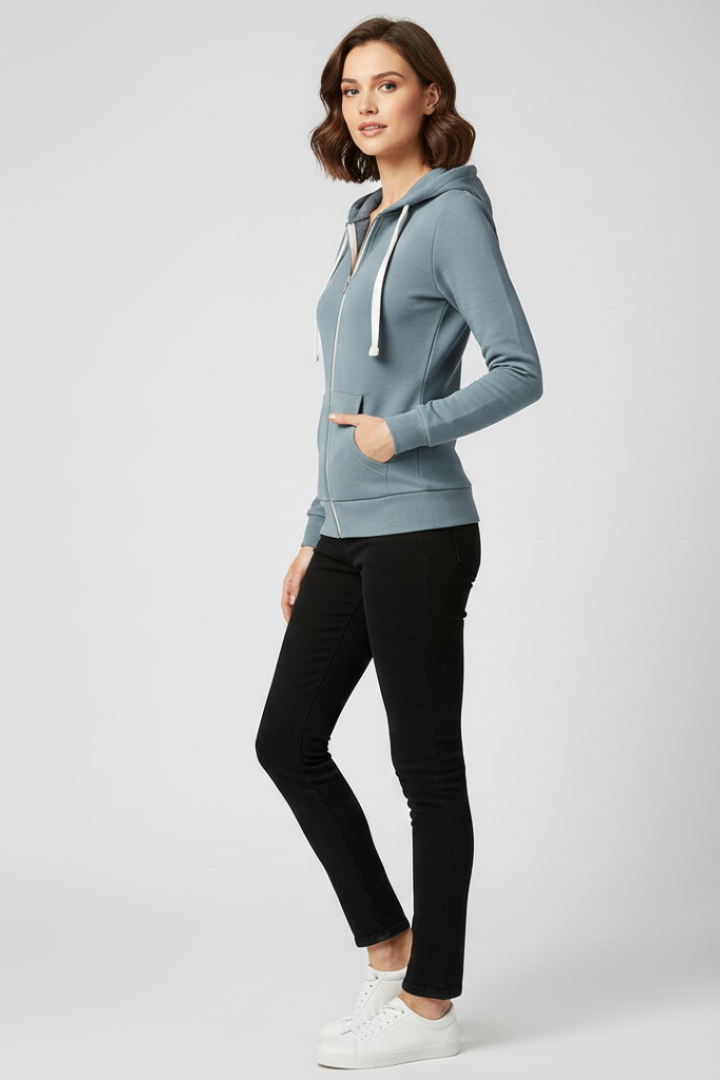 Damen Hoodie Frontreißverschluss Kängurutaschen