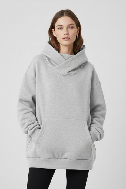 Damen Hoodie Hochkragen Weite Kapuze