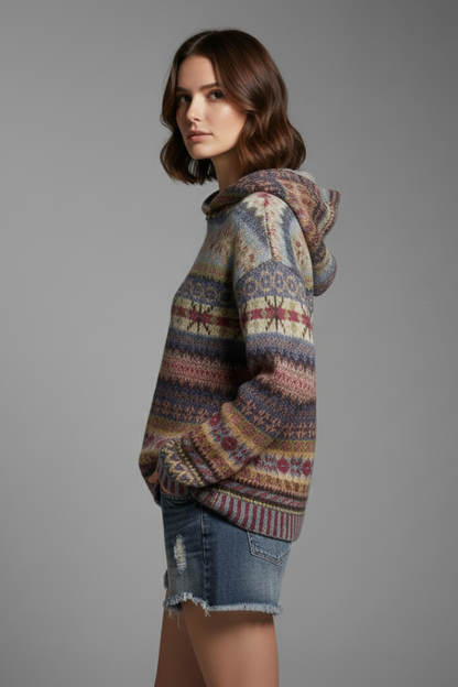 Damen Hoodie Kapuze Rippbündchen