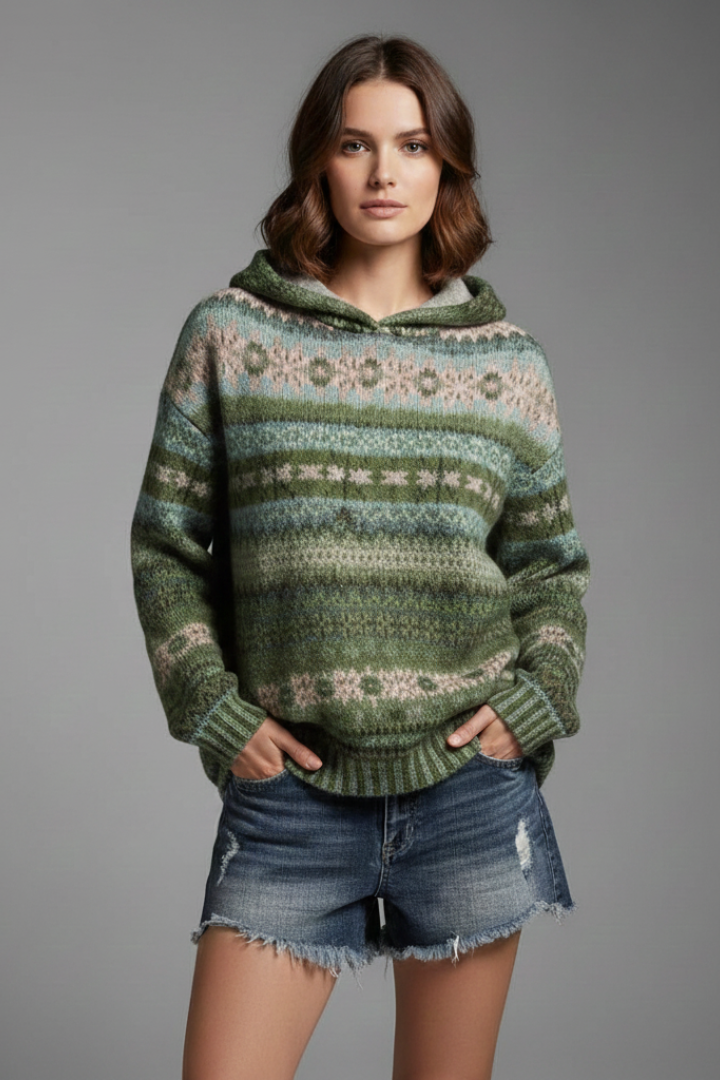 Damen Hoodie Kapuze Rippbündchen
