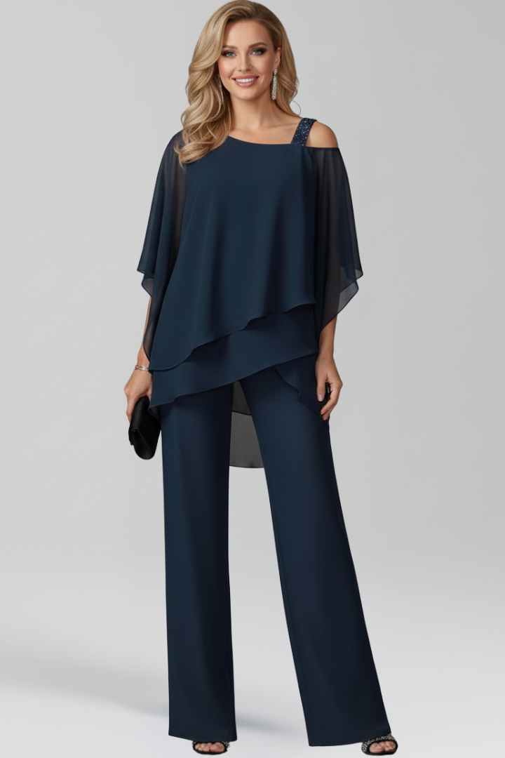 Damen Cold-Shoulder Jumpsuit Fließend Weite Hose