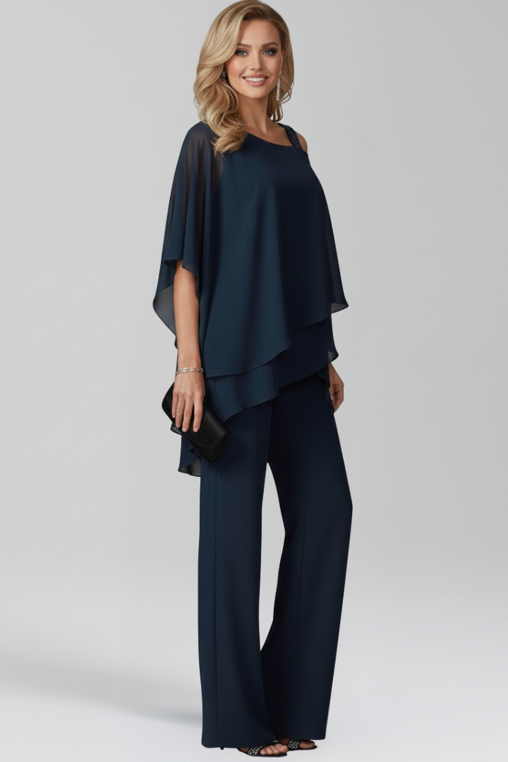 Damen Cold-Shoulder Jumpsuit Fließend Weite Hose