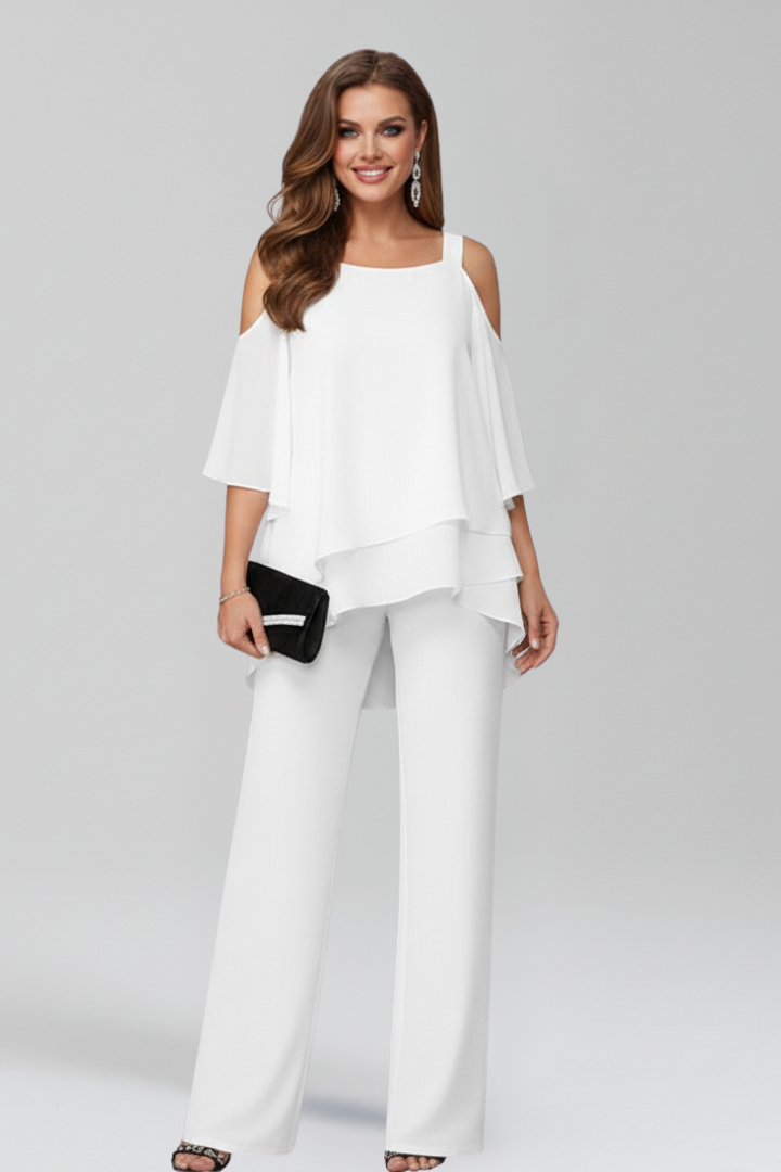 Damen Cold-Shoulder Jumpsuit Fließend Weite Hose