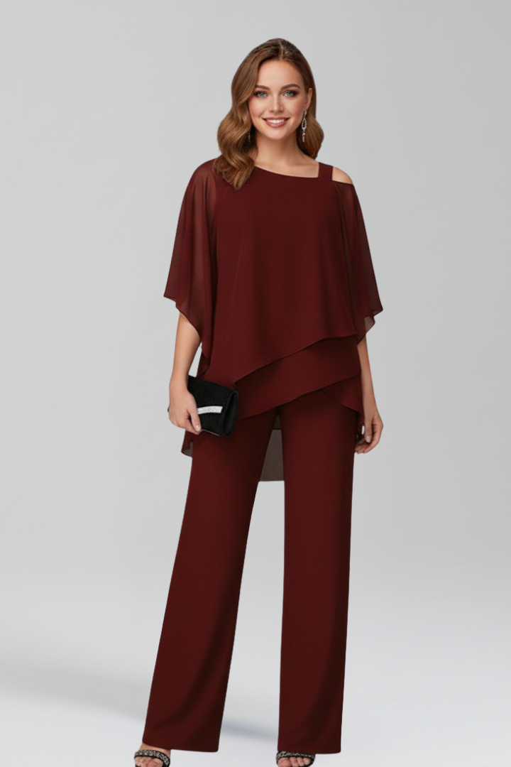 Damen Cold-Shoulder Jumpsuit Fließend Weite Hose