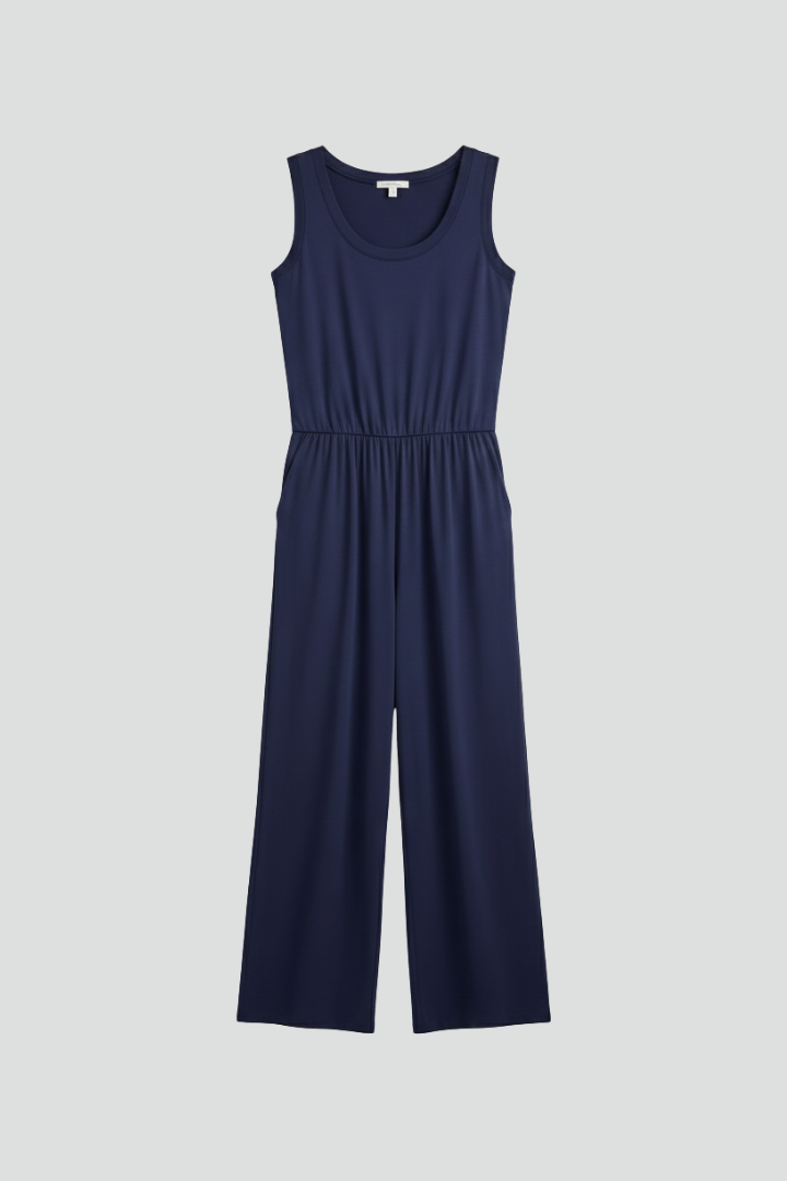Damen Rundhals Jumpsuit Wide-Leg mit elastischem Bund - Eveloria