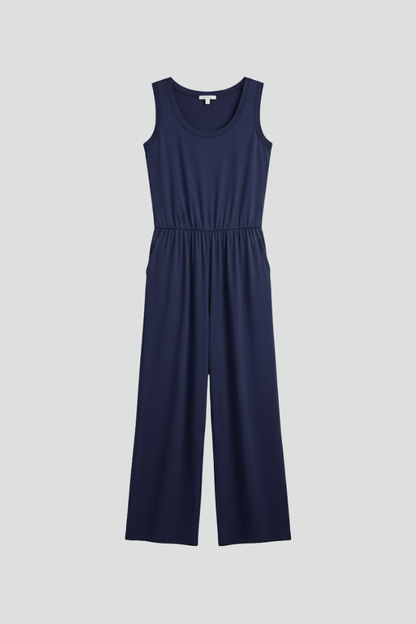Damen Rundhals Jumpsuit Wide-Leg mit elastischem Bund - Eveloria