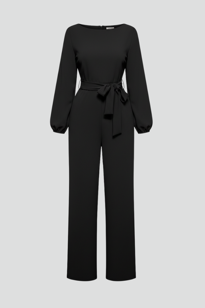 Hanna Damen Wickeljumpsuit Tailliert Wide-Leg Schwarz - Eveloria