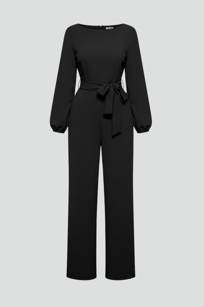 Hanna Damen Wickeljumpsuit Tailliert Wide-Leg Schwarz - Eveloria