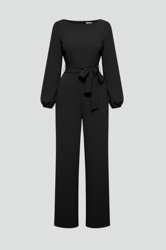 Hanna Damen Wickeljumpsuit Tailliert Wide-Leg Schwarz - Eveloria