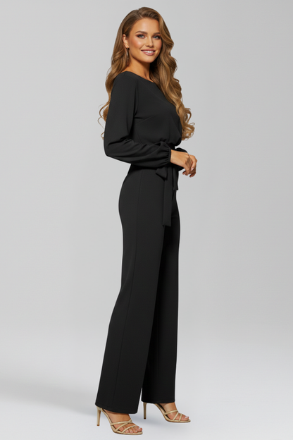 Hanna Damen Wickeljumpsuit Tailliert Wide-Leg