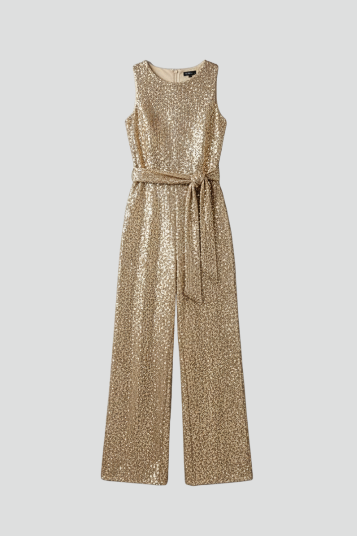 Damen Pailletten Abendjumpsuit Straight-Leg Schwarz - Eveloria