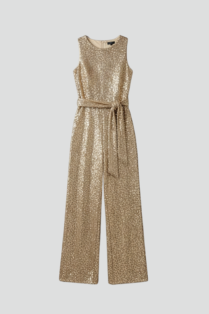 Damen Pailletten Abendjumpsuit Straight-Leg Schwarz - Eveloria