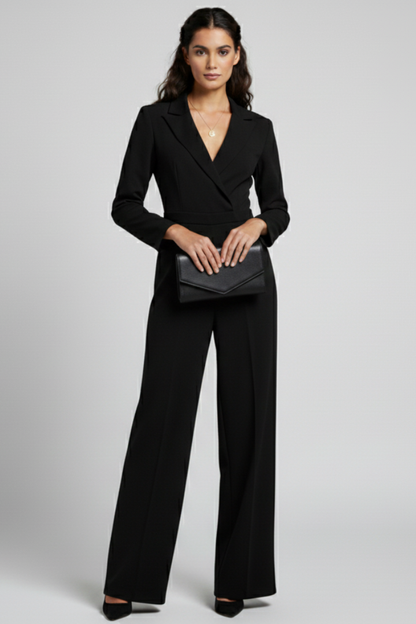 Damen Klassischer Jumpsuit Rundhals mit Taillenband