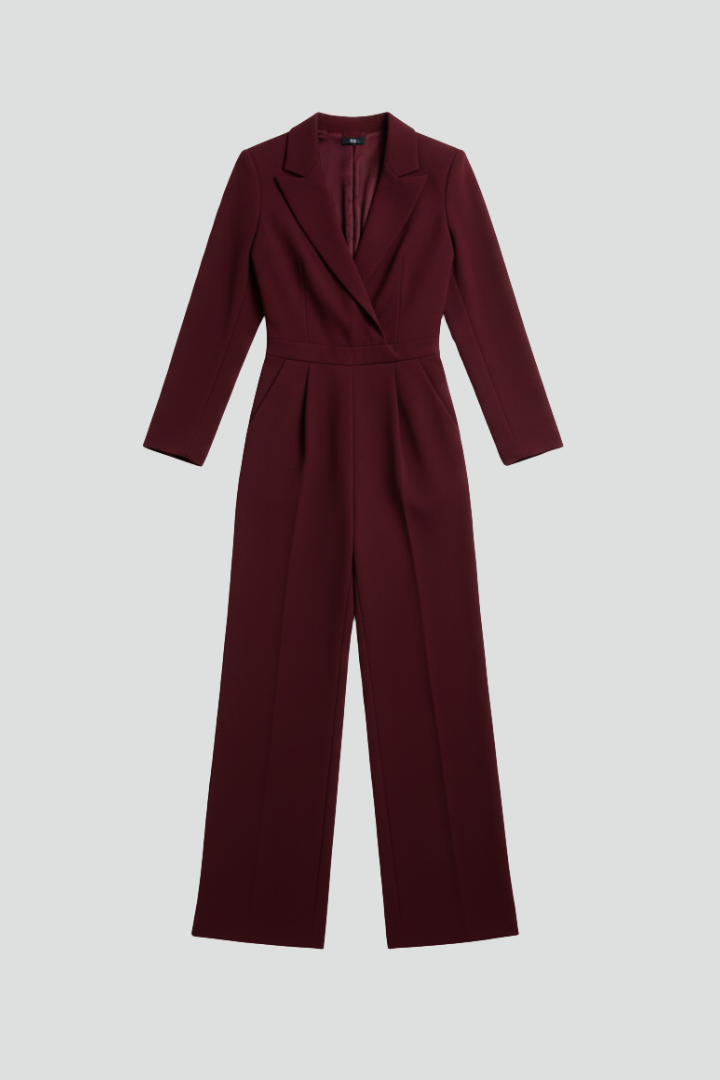 Damen Klassischer Jumpsuit Rundhals mit Taillenband - Eveloria