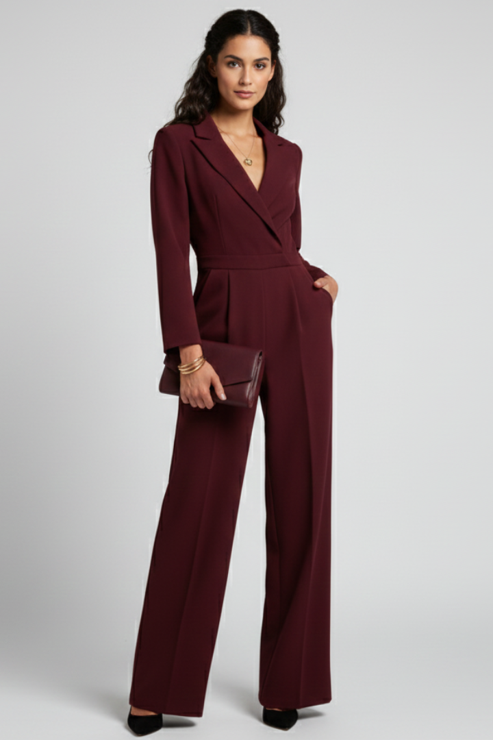 Damen Klassischer Jumpsuit Rundhals mit Taillenband