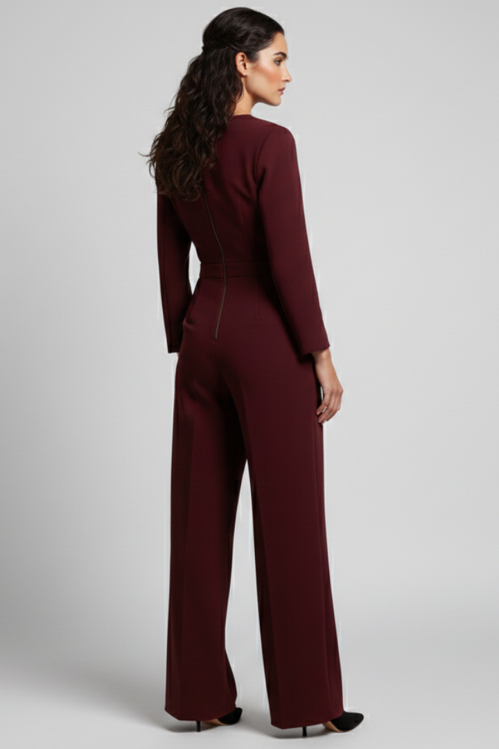 Damen Klassischer Jumpsuit Rundhals mit Taillenband