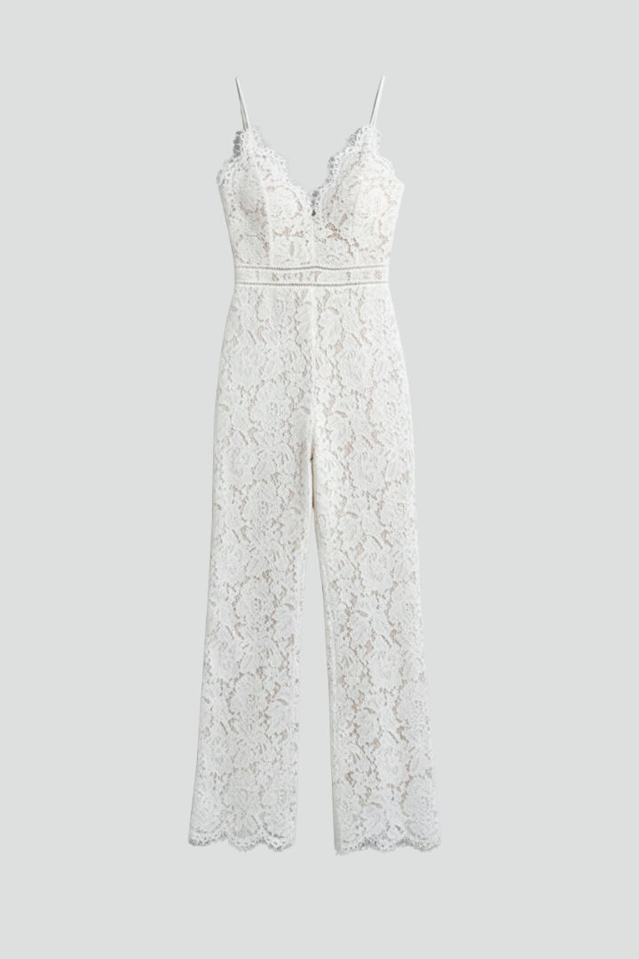 Damen Ärmellose Jumpsuit Spitze V-Ausschnitt Weite Hose - Eveloria