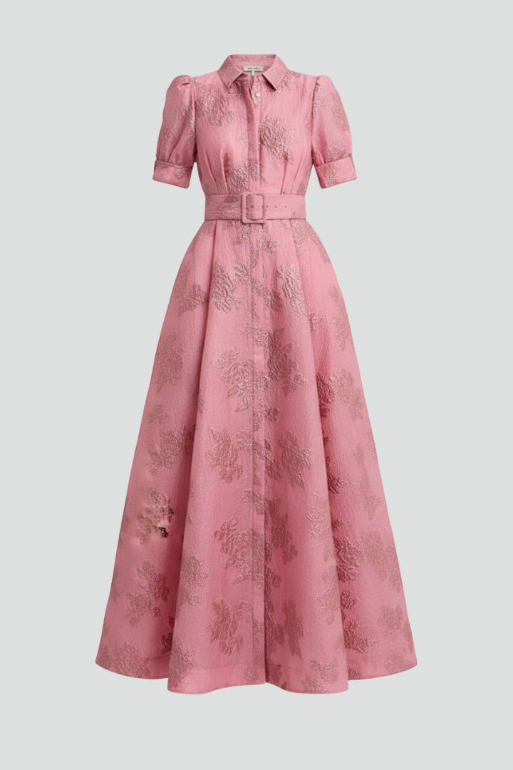 Damen Maxikleid mit Gürtel und kurzen Ärmeln Jasmin - Eveloria