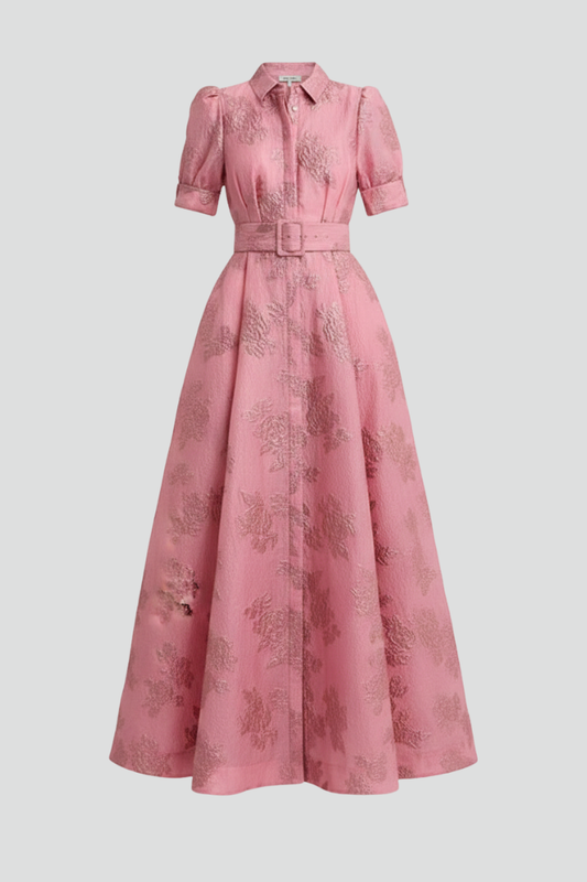 Damen Maxikleid mit Gürtel und kurzen Ärmeln Jasmin - Eveloria