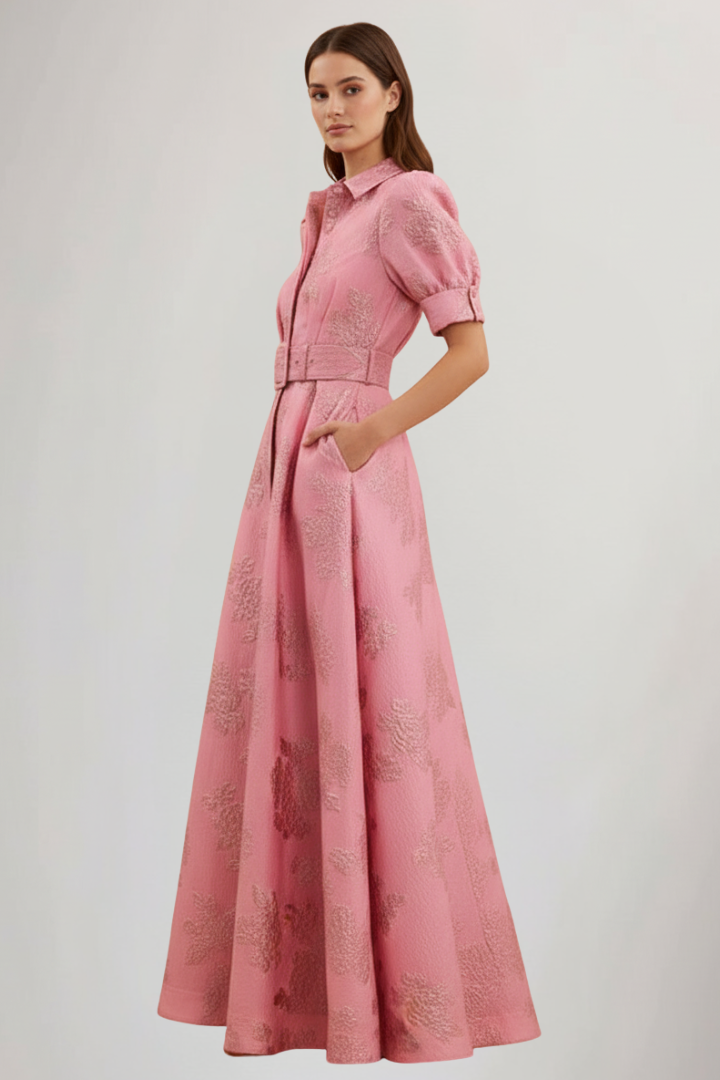Damen Maxikleid mit Gürtel und kurzen Ärmeln Jasmin