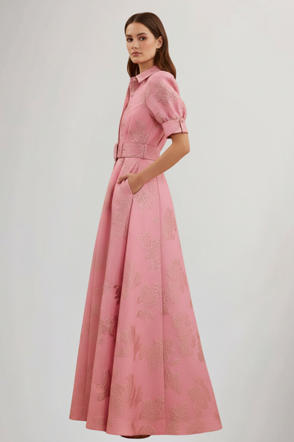 Damen Maxikleid mit Gürtel und kurzen Ärmeln Jasmin