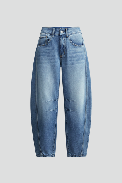 Damen Mid-Waist Denim Jeans mit Frontverschluss Blau - Eveloria