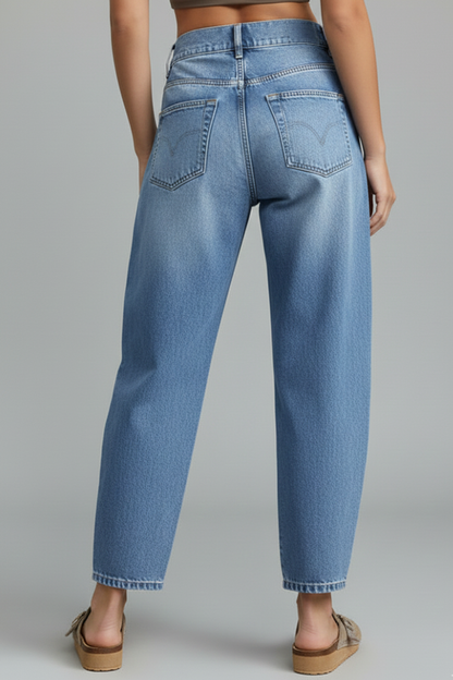 Damen Mid-Waist Denim Jeans mit Frontverschluss Blau