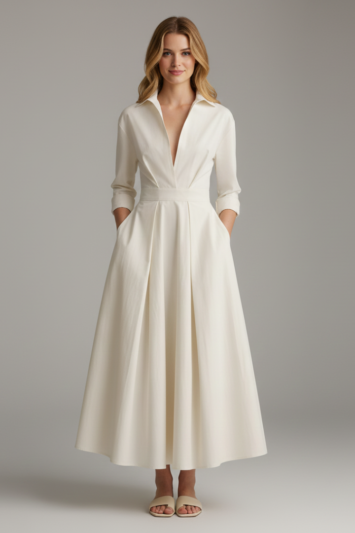 Damen Midikleid mit Knöpfen und Taillendetail