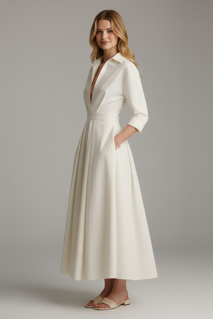 Damen Midikleid mit Knöpfen und Taillendetail