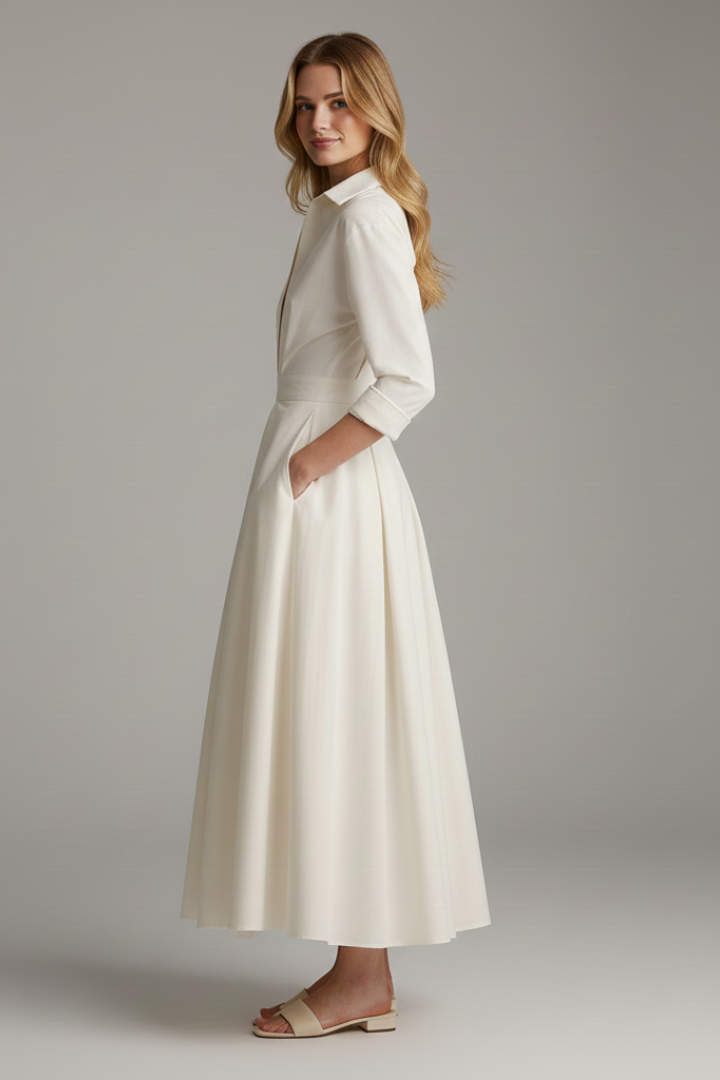 Damen Midikleid mit Knöpfen und Taillendetail