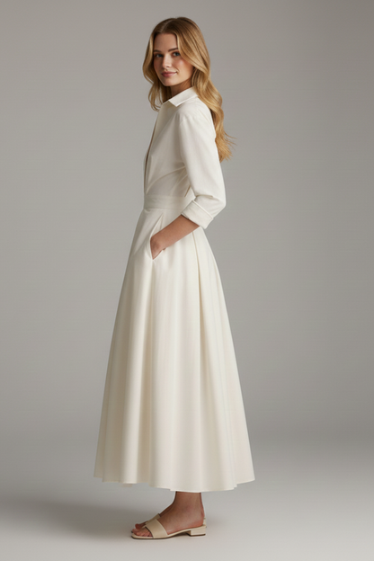 Damen Midikleid mit Knöpfen und Taillendetail
